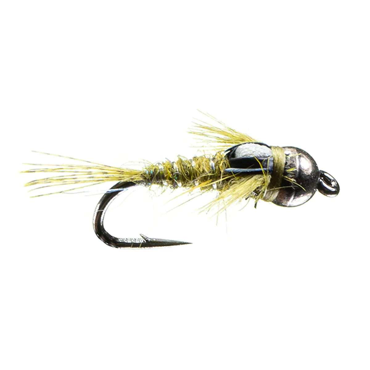 Fliegenfischerköder, Nymphenfliege, Wolframkopf, olivgrün, Einzelhaken